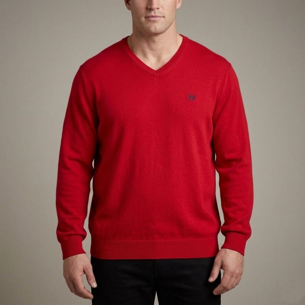 Chaps Sweater Mens XXL Red Cotton Cashmere Knit V-Neck - Picture 1 of 10